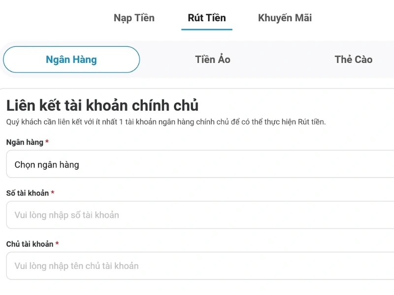 Rút tiền qua tài khoản ngân hàng